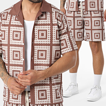 KZR - Conjunto Camisa Manga Curta E Calção de treino 214 Bege Castanho