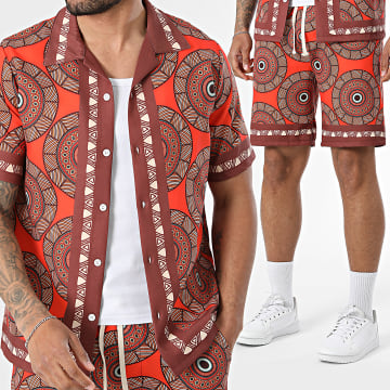 KZR - Conjunto Camisa Manga Curta E Calção de treino 256 Laranja Castanho