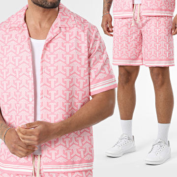 KZR - Conjunto Camisa Manga Curta E Calção de treino 253 Rosa Branco