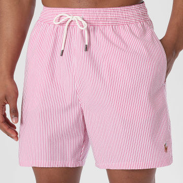 Polo Ralph Lauren - Pantalón corto de baño a rayas Oxford rosa blanco