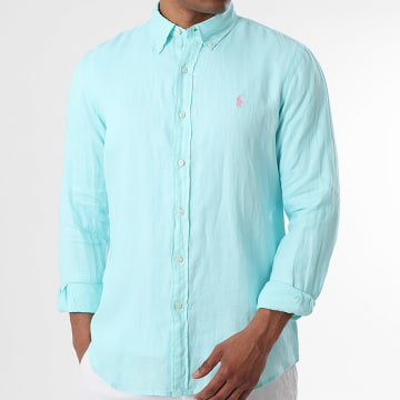 Polo Ralph Lauren - Camisa de Mangas Compridas Slim Fit Original Player Azul Turquesa