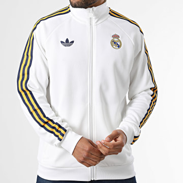 Adidas Originals - Veste Zippée A Bandes Real Madrid JZ9156 Beige Clair Bleu Marine Jaune