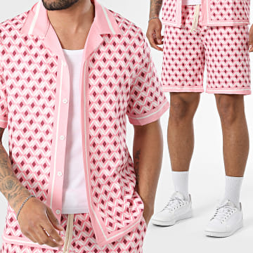 KZR - Conjunto Camisa Manga Curta E Calção de treino 255 Rosa Branco Bordô