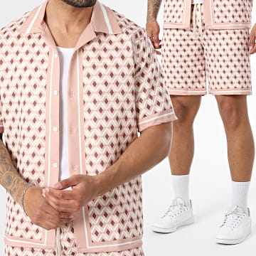 KZR - Conjunto Camisa de mangas curtas e Calção de treino 255 Rosa Branco Castanho