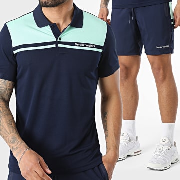 Sergio Tacchini - Completo Polo Maniche Corte E Pantaloncino Da Jogging Riflesso 41407 41411 Blu Verde