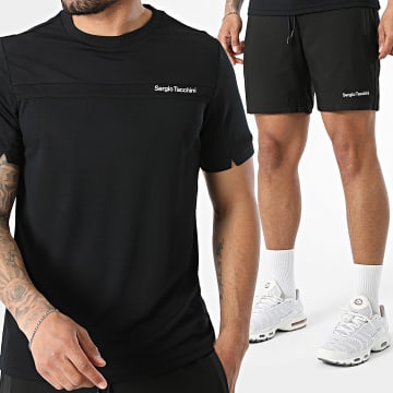 Sergio Tacchini - Completo T-Shirt E Pantaloncino Da Jogging Riflesso 41408 41411 Nero