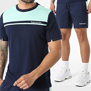 Sergio Tacchini - Completo T-Shirt E Pantaloncino Da Jogging Riflesso 41408 41411 Blu Navy Turchese