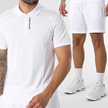 Sergio Tacchini - Completo Polo Maniche Corte E Pantaloncino Da Jogging Adriatico 41425 41428 Bianco
