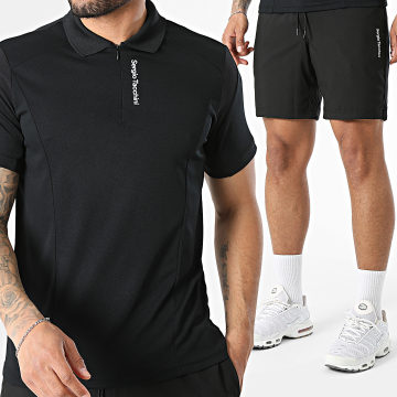 Sergio Tacchini - Completo Polo Maniche Corte E Pantaloncino Da Jogging Adriatico 41425 41428 Nero