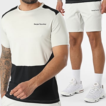 Sergio Tacchini - Completo T-Shirt E Pantaloncino Da Jogging Arcata 41448 41451 Beige Nero