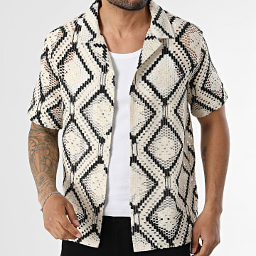 Uniplay - Chemise Manches Courtes Estivale Ajourée 123 Beige Noir