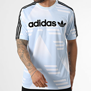 Adidas Originals - T-Shirt A Righe Loose Sponsored Jersey KE2161 Blu Chiaro Nero