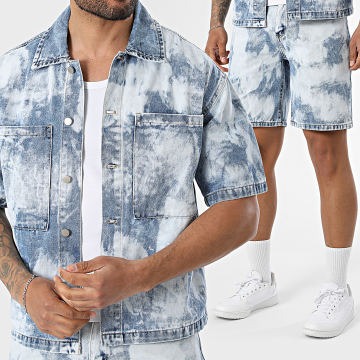 Uniplay - Tracksuit Jean Shirt Short Sleeve And Jean Short 50A Light Blue White