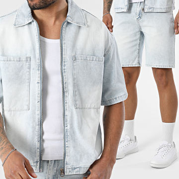 Uniplay - Tracksuit Zipped Short Sleeve Shirt And Short Jean 27A Light Blue