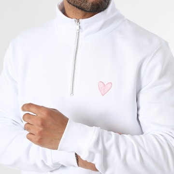 Luxury Lovers - Sudadera con cremallera y cuello Pink Heart Embroidery Blanco