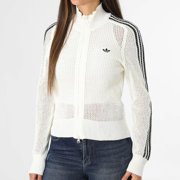 Adidas Originals - Veste Zippée Ajourée A Bandes Femme Knitted Crochet Firebird KC6496 Beige Clair