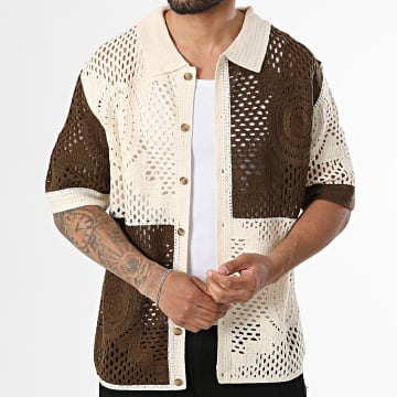 Frilivin - Camisa Manga Corta Crochet 169 Beige Marrón