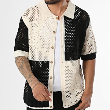 Frilivin - Chemise Manches Courtes Crochet 169 Beige Noir