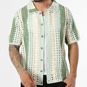 Frilivin - Camisa Manga Corta Crochet 177 Beige Verde