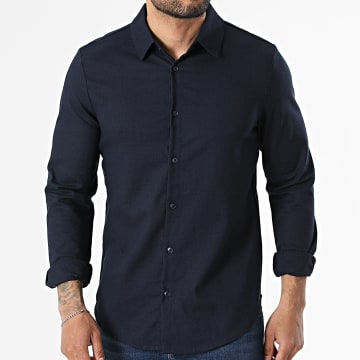 Frilivin - Camisa Manga Larga Efecto Lino 57F Azul Marino