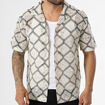 Frilivin - Chemise Manches Courtes Crochet 202 Beige Noir