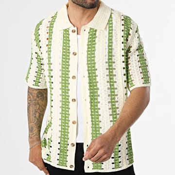 Frilivin - Chemise Manches Courtes Crochet 318 Beige Clair Vert