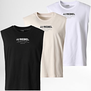 Jack And Jones - Pack de 3 Tops Lino Branco Bege Preto