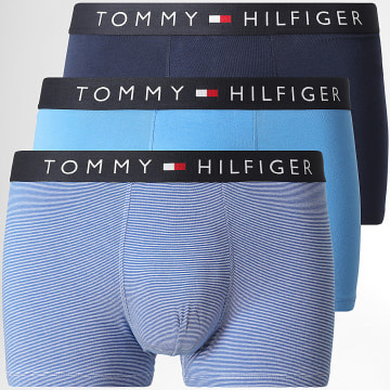 Tommy Hilfiger - Lot De 3 Boxers A Rayures 3767 Bleu Marine Bleu Clair Blanc