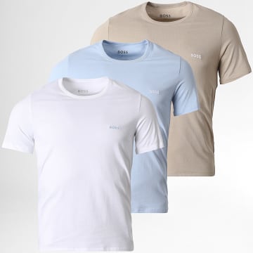 BOSS - Pack de 3 Camisetas 50532468 Blanco Beige Azul Claro