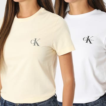 Calvin Klein - Pack de 2 T-Shirts Femininas 7C905 Branco Amarelo
