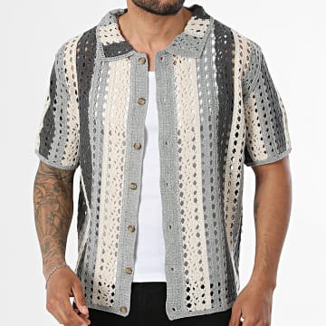 Frilivin - Camisa de manga corta de crochet 177 gris beige gris antracita