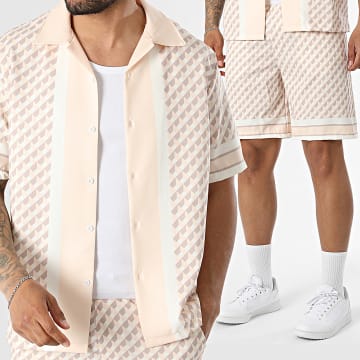 KZR - Ensemble Chemise Manches Courtes Et Short Jogging 306 Orange Clair Beige Clair