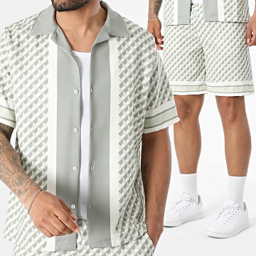 KZR - Ensemble Chemise Manches Courtes Et Short Jogging 306 Vert Kaki Beige Clair