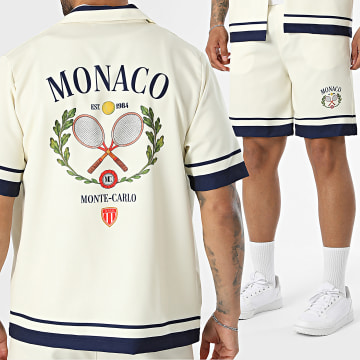 KZR - Tracksuit Short Sleeve Shirt And Jogger Short 306 Light Beige Navy Blue