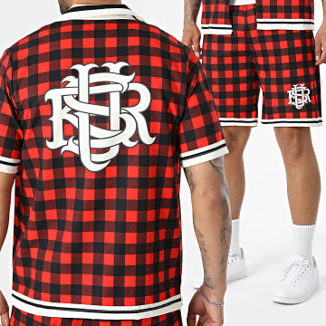 KZR - Ensemble Chemise Manches Courtes Et Short Jogging A Carreaux 310 Rouge Noir Beige Clair