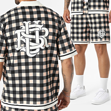 KZR - Ensemble Chemise Manches Courtes Et Short Jogging A Carreaux 310 Saumon Noir Beige Clair