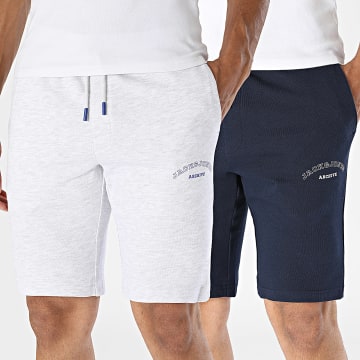 Jack And Jones - Lot De 2 Shorts Jogging Gordon College Gris Clair Chiné Bleu Marine