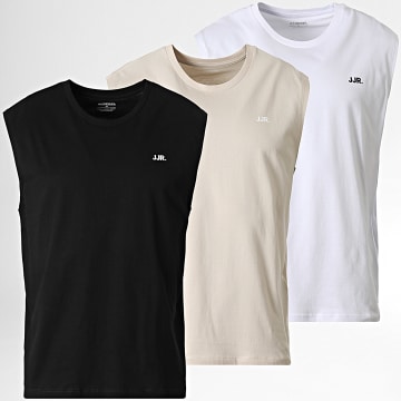 Jack And Jones - Pack de 3 Tops Logo Branco Bege Preto