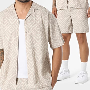Jack And Jones - Tracksuit Short Sleeve Shirt And Jogger Short Seersucker Beige