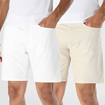 Jack And Jones - Pack de 2 Calções Jean Rick Original Bege Branco