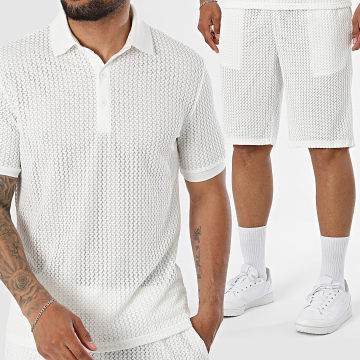 Fusional - Tracksuit Short Sleeve Polo And Jogger Short Textured A21 White
