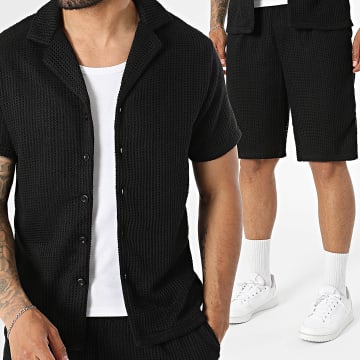 Fusional - Conjunto Camisa Manga Corta Y Pantalón Corto Texturizado A09 Negro