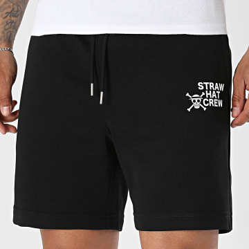 One Piece - Pantalón Corto de chándal Logo Crew Negro Blanco