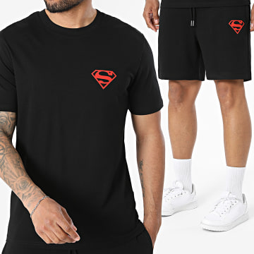 Superman - Ensemble Tee Shirt Et Short Jogging Little Front Noir Rouge