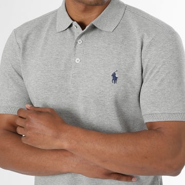 Polo Ralph Lauren - Polo Manches Courtes Custom Slim Fit Original Player Gris Chiné Bleu Marine