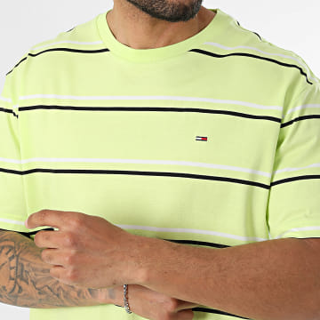 Tommy Jeans - T-Shirts Striped Relaxed Stripe 2516 Lime Green White Black