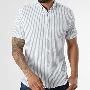 Classic Series - Camisa Manga Corta A Rayas 011 Blanco Azul Claro