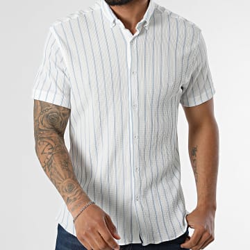 Classic Series - Camisa Manga Corta A Rayas 012 Blanco Azul Claro