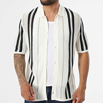 Only And Sons - Camisa Manga Corta Calada a Rayas Leon Beige Claro Gris Negro