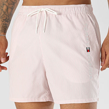 Tommy Hilfiger - Short De Bain A Rayures Medium Drawstring Ithaca 3839 Rose Blanc